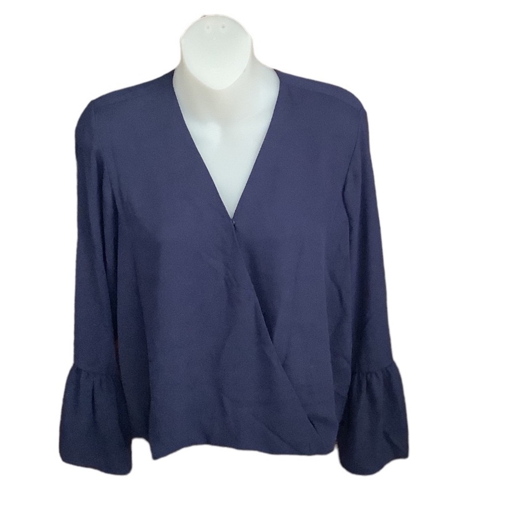 Luxurious blue Crossover Bell-Sleeve Top